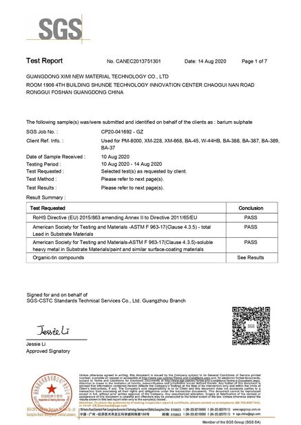 China Guangdong XiMi New Material Technology Co., Ltd Certificações