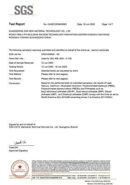 China Guangdong XiMi New Material Technology Co., Ltd Certificações